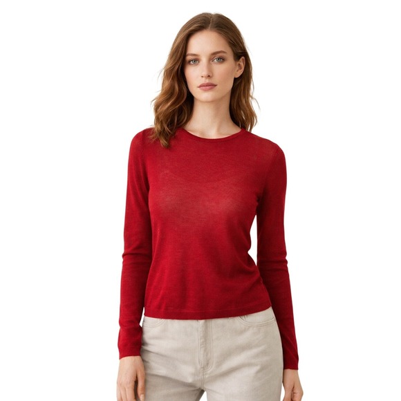 august silk Tops - August Silk 100% Silk Red Knit Top Long Sleeve S Lightweight Capsule Minimalist
